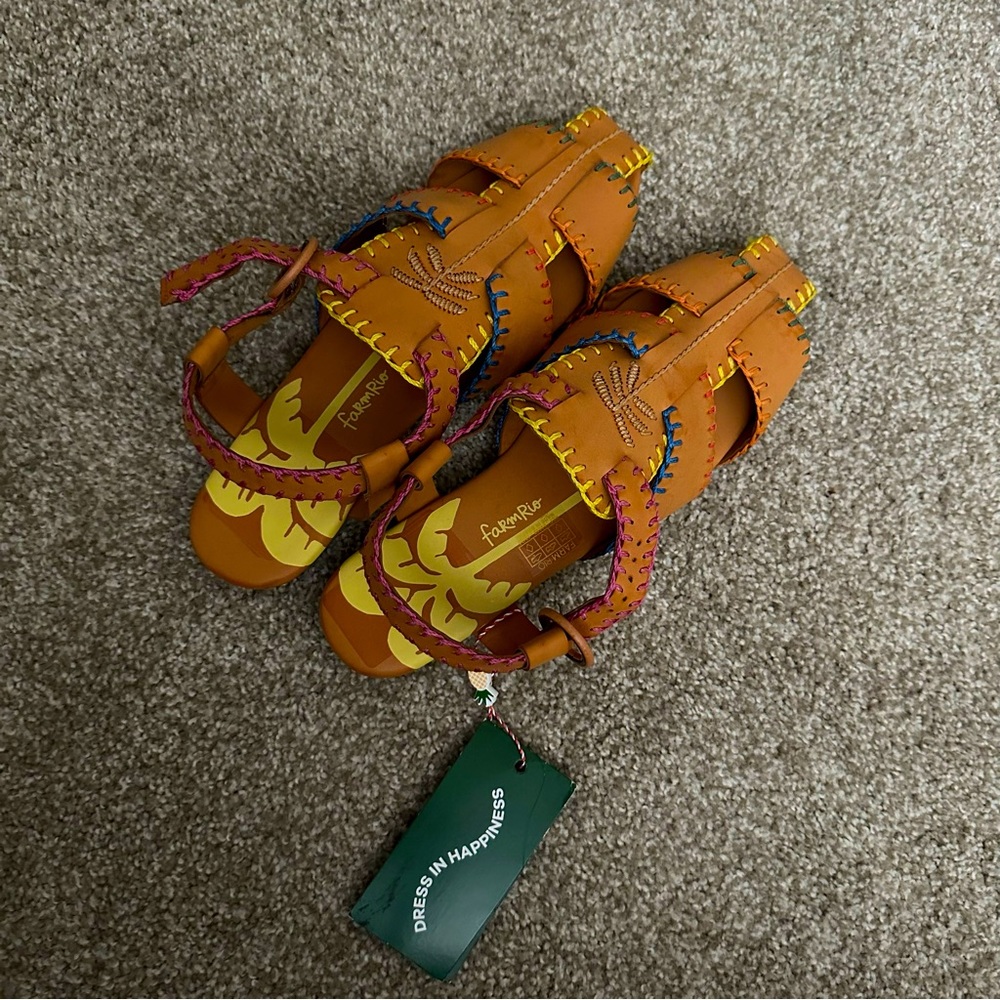 Farm Rio Palm Tree Sandal in Caramel 9.5
